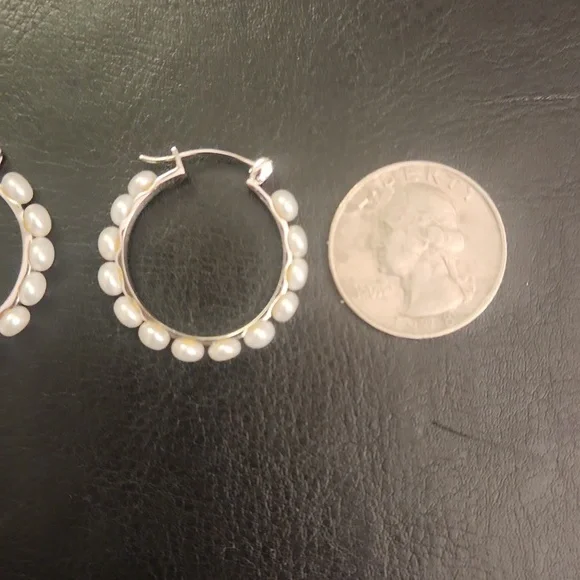 White Pearl Hoop Earrings - Picture 3 of 3